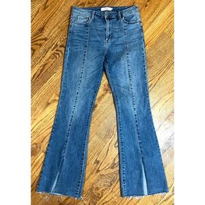 HIDDEN LOS ANGELES Women Blue Denim Flare Jeans Size 30 High Rise Raw Hem